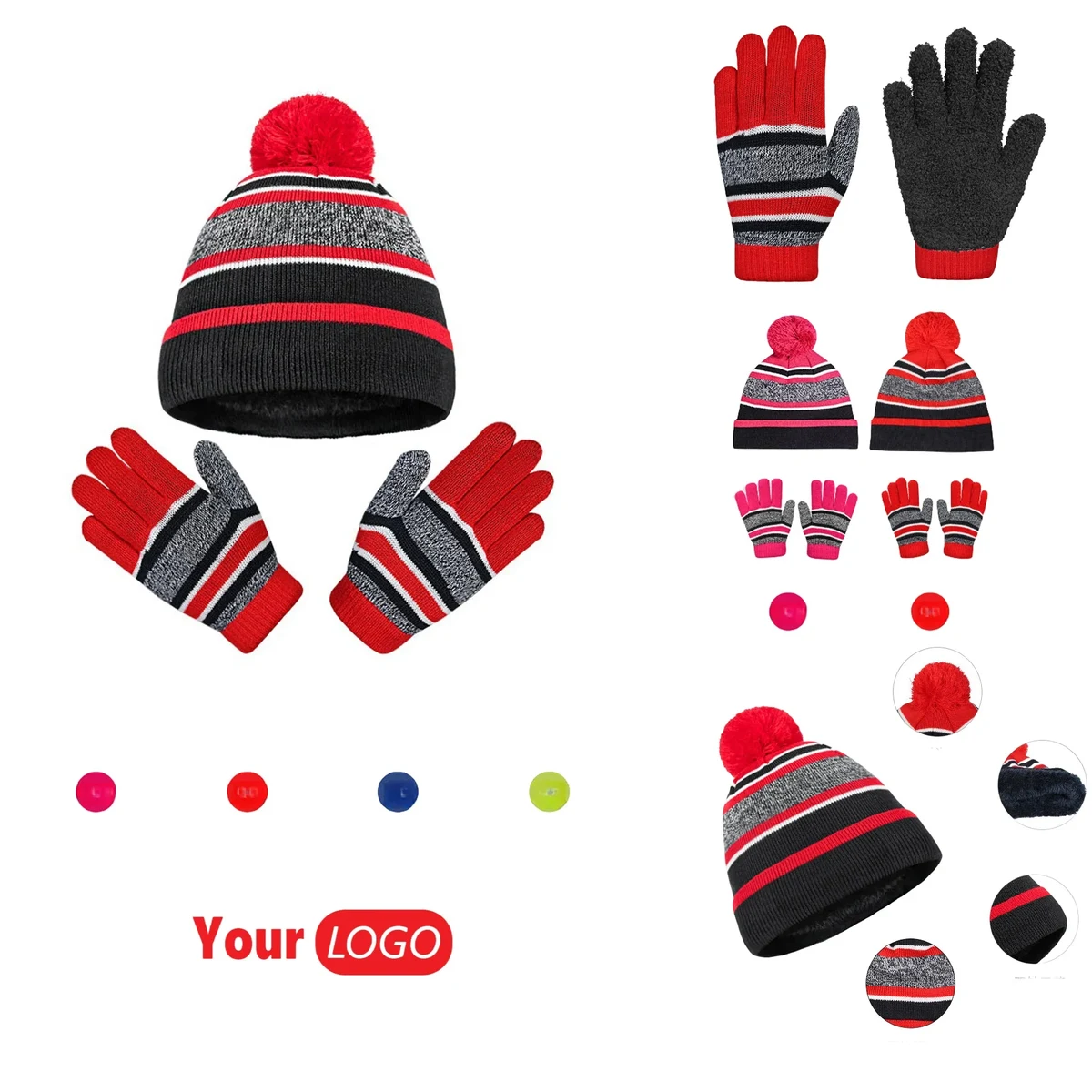 Two Piece Winter Solid Color Warm Children's Hat And Gloves 1