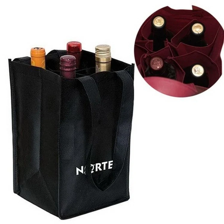4 Bottle Non Woven Tote Wine Bag with Divider 1