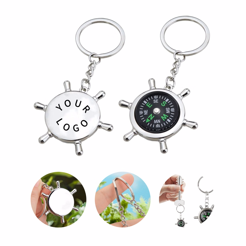 Metal Compass Key Chain With Laser Mark 3.34"