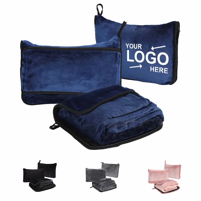 Airplane Travel Throw Blanket With Pouch