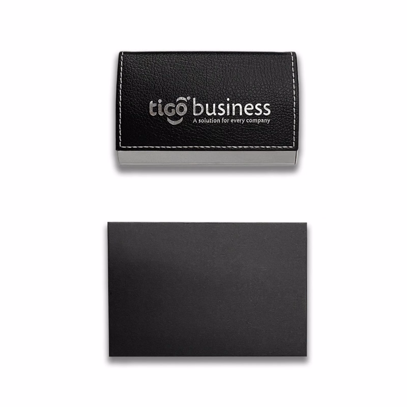 Black Leather Magnetic Business Card Holder