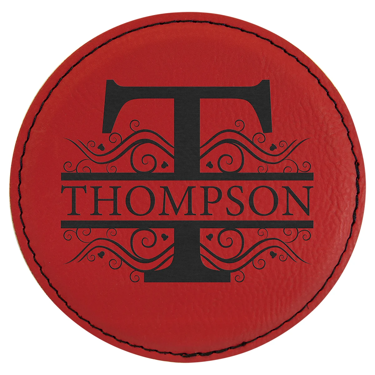 4" Round Red Leatherette Coaster 1