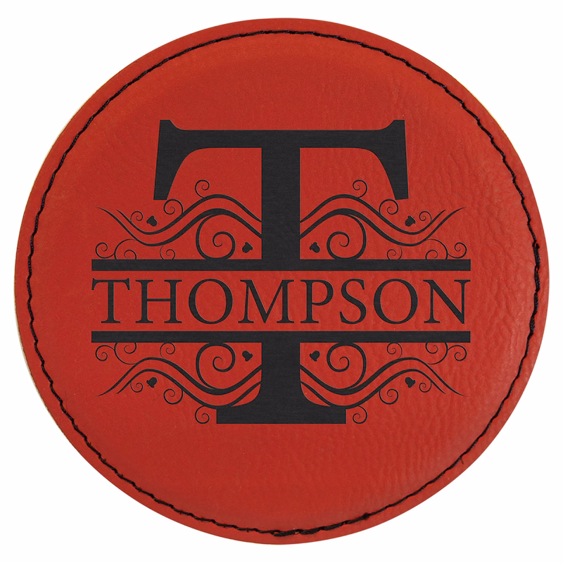 4" Round Red Leatherette Coaster