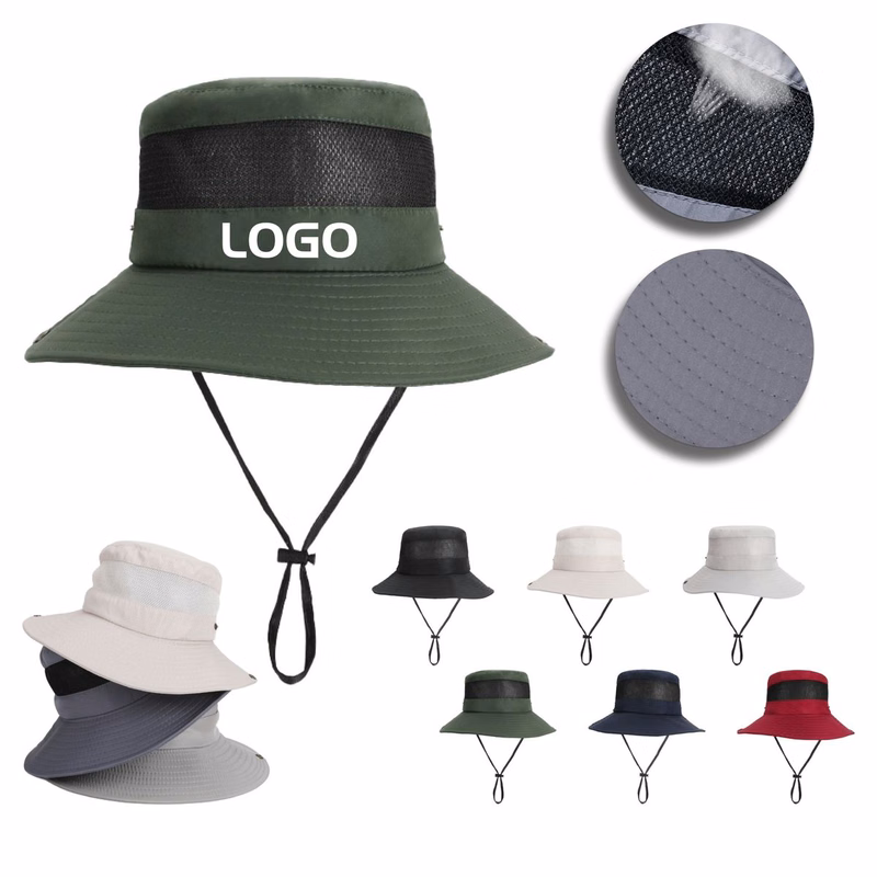 Breathable Mesh Sun Hat with Wide Brim and Chin Cord