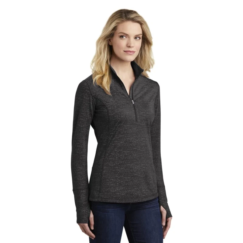 Sport-Tek Women's Sport-Wick Stretch Reflective Heather 1/2-Zip Pullover. 1