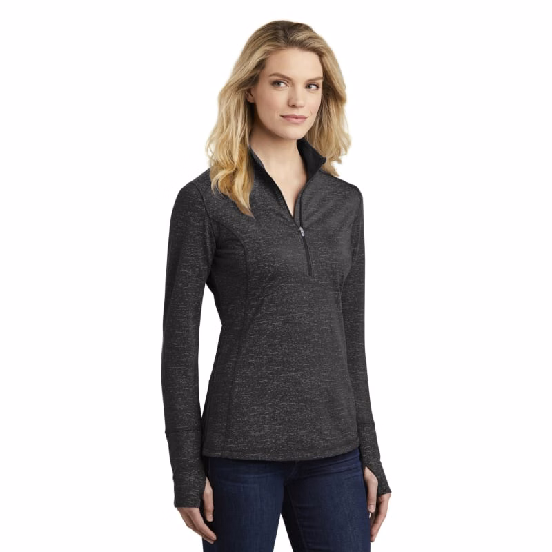 Sport-Tek Women's Sport-Wick Stretch Reflective Heather 1/2-Zip Pullover.