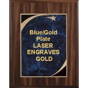 8" x 10" Classic Walnut Finish Plaque with a Blue Victory Star Marble Plate 1