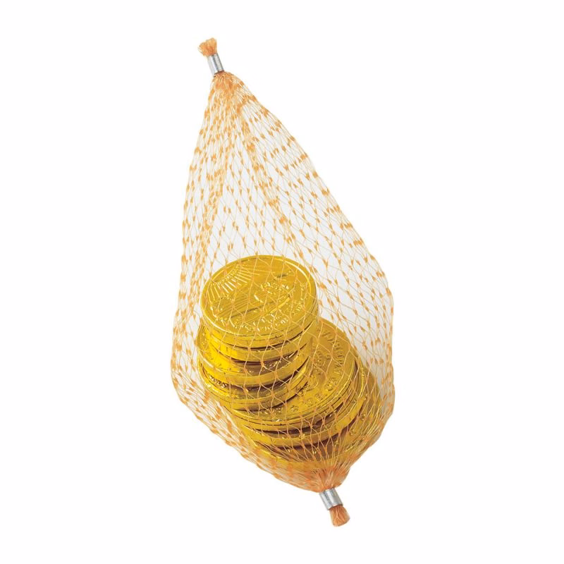 C19 Stock Chocolate Molded Coins in Mesh Nets