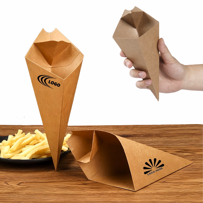 Disposable Kraft Paper Fries Cone with Sauce Holder