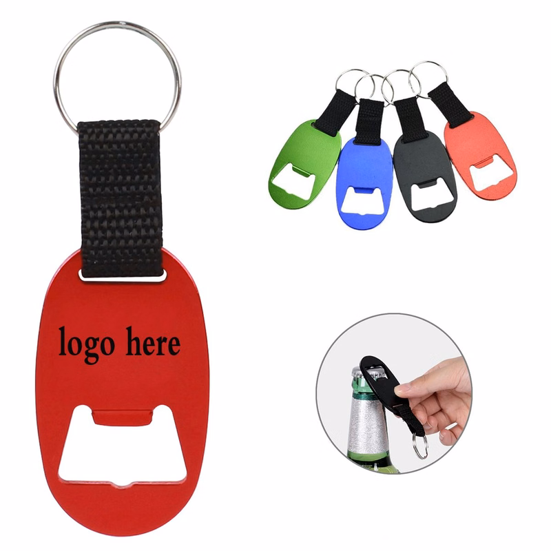 Aluminum Oval Beer Keychain Opener with Strap