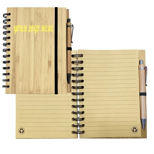 Custom Bamboo Notebook with Spiral Binding & Matching Pen — Sustainable Professional Journal 1