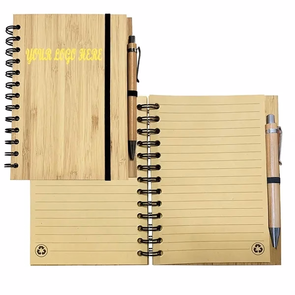Custom Bamboo Notebook with Spiral Binding & Matching Pen — Sustainable Professional Journal