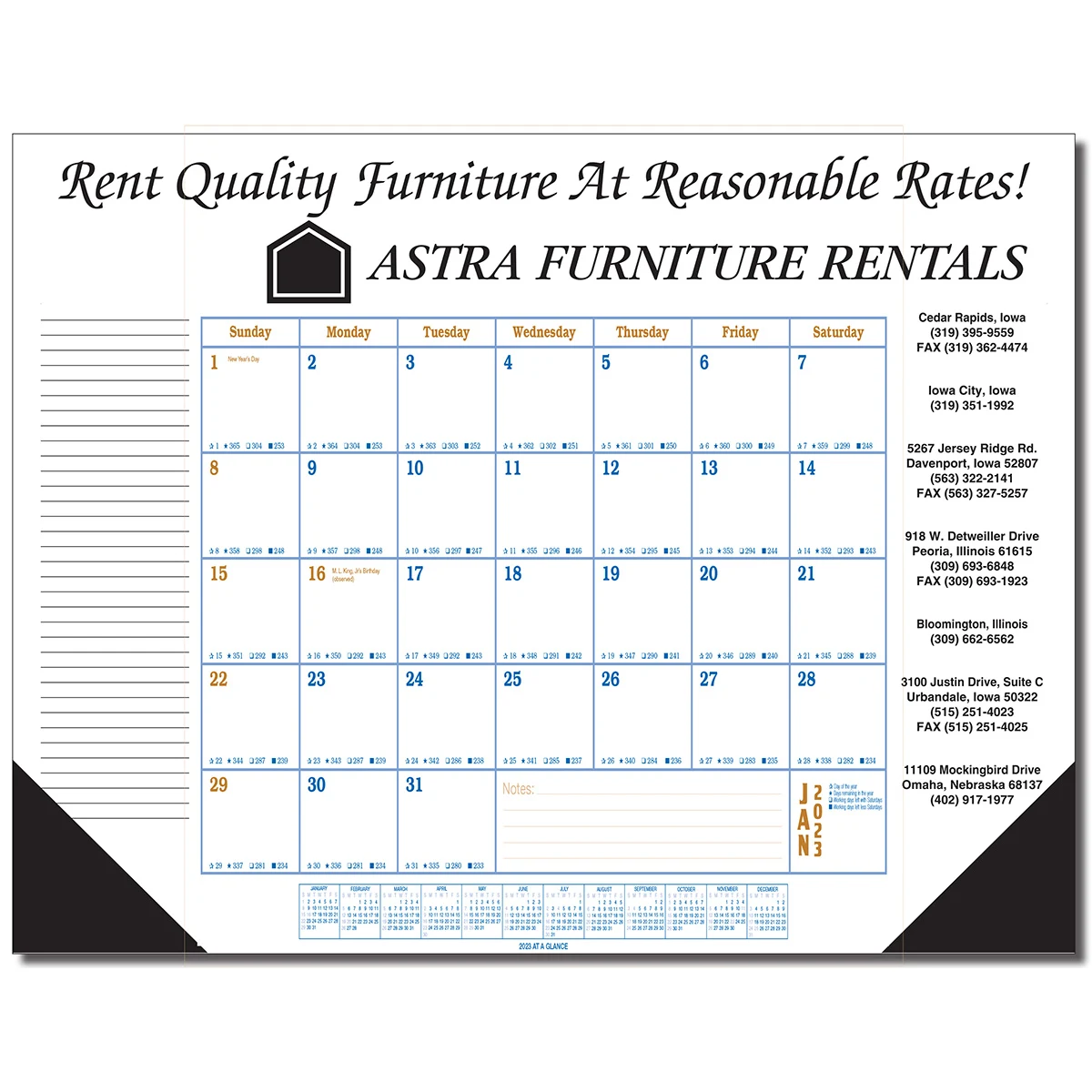 Jumbo Desk Pad Calendar - Blue/Gold Datepad w/Side Imprint 1