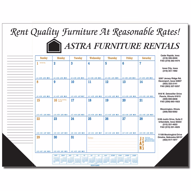 Jumbo Desk Pad Calendar - Blue/Gold Datepad w/Side Imprint