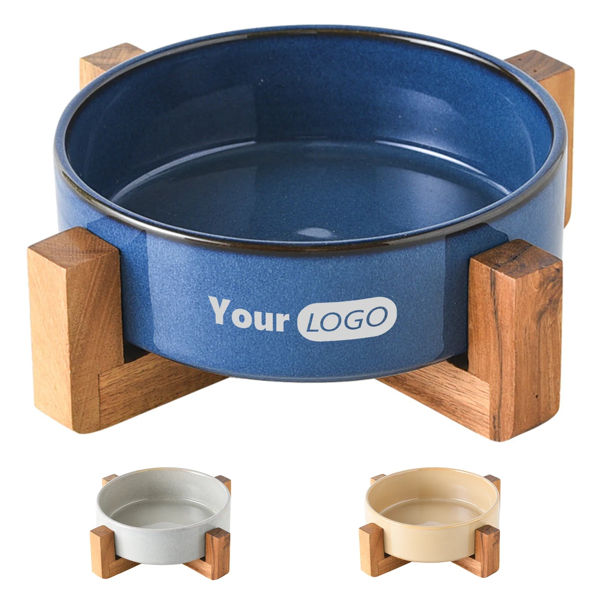 Ceramic Pet Drinking Bowl With Wooden Frame 1