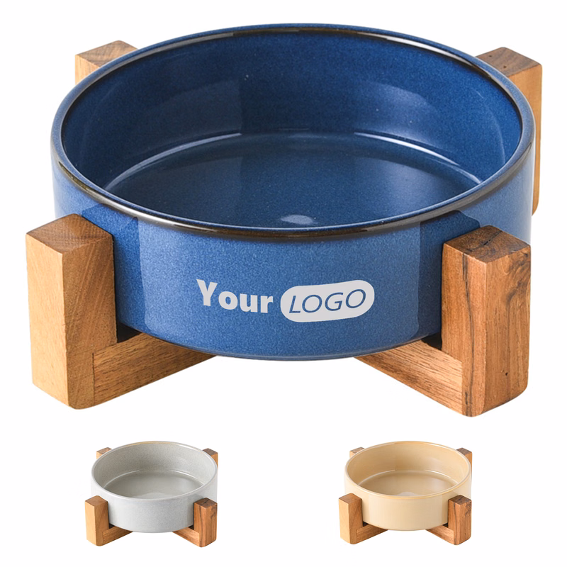 Ceramic Pet Drinking Bowl With Wooden Frame