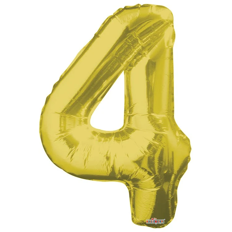 Mylar Number 4 Balloons - Gold 34" 1