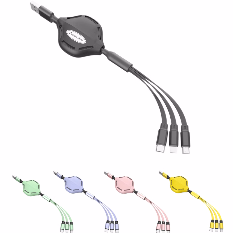 Durable 3-in-1 Retractable USB Charger with Type-C and More