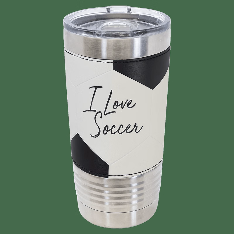 Polar Camel 20 oz White Soccer Leather Tumbler with Slider Lid