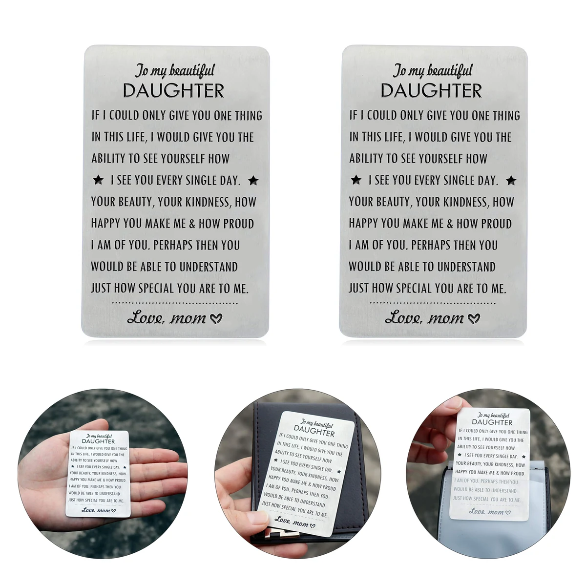 Engraved Wallet Card Inserts with Inspirational Quotes, custom award with logo imprint 1