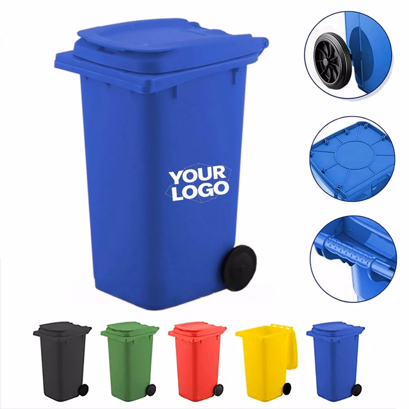 Mini Trash Can Pen Holder with Lid and Wheels