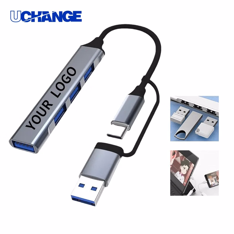 Aluminum USB Hub Adapter with USB C and USB 3.0 Ports