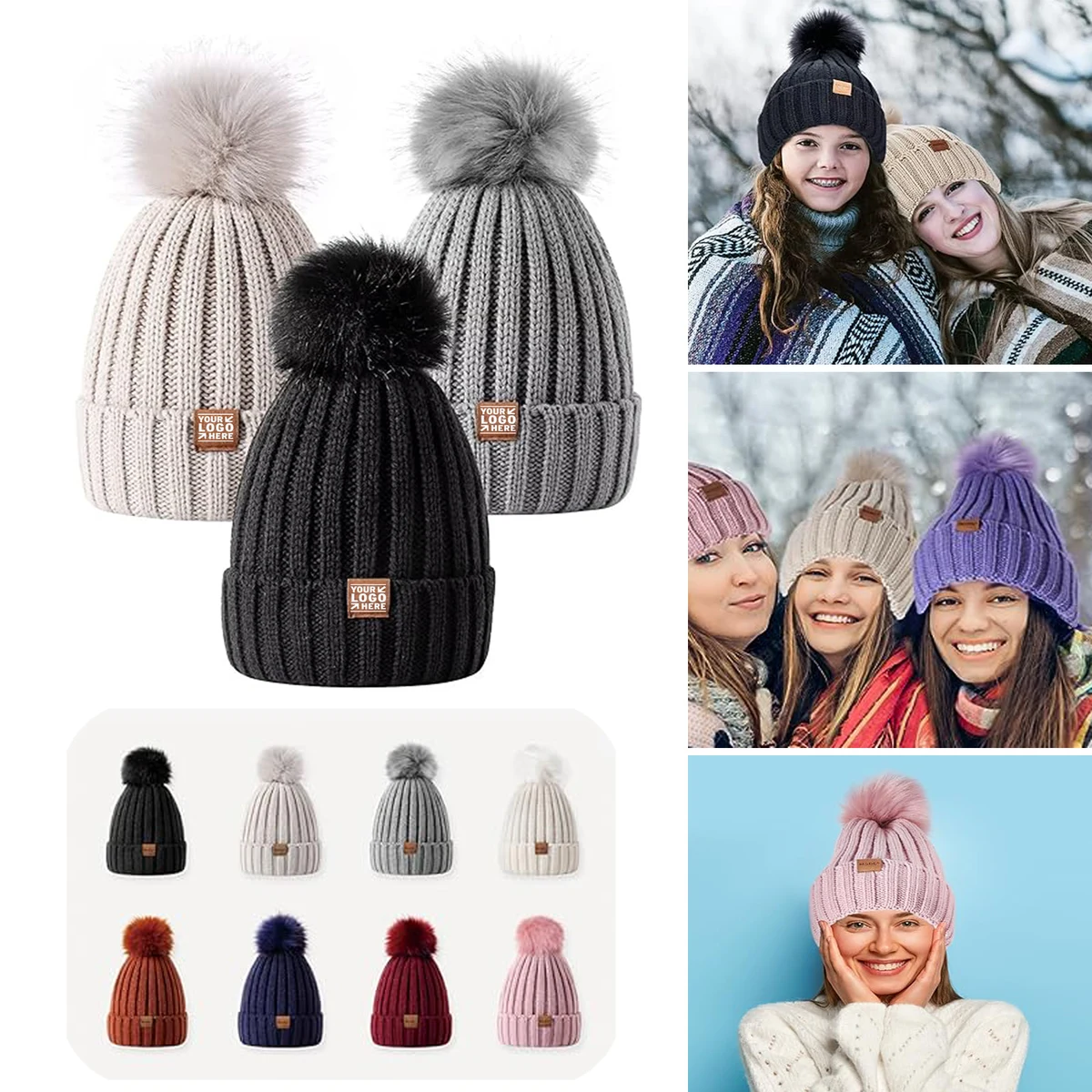 Cold Weather Winter Hat Women Beanie With Pom Fashion Knit Warm Skull Cap 1