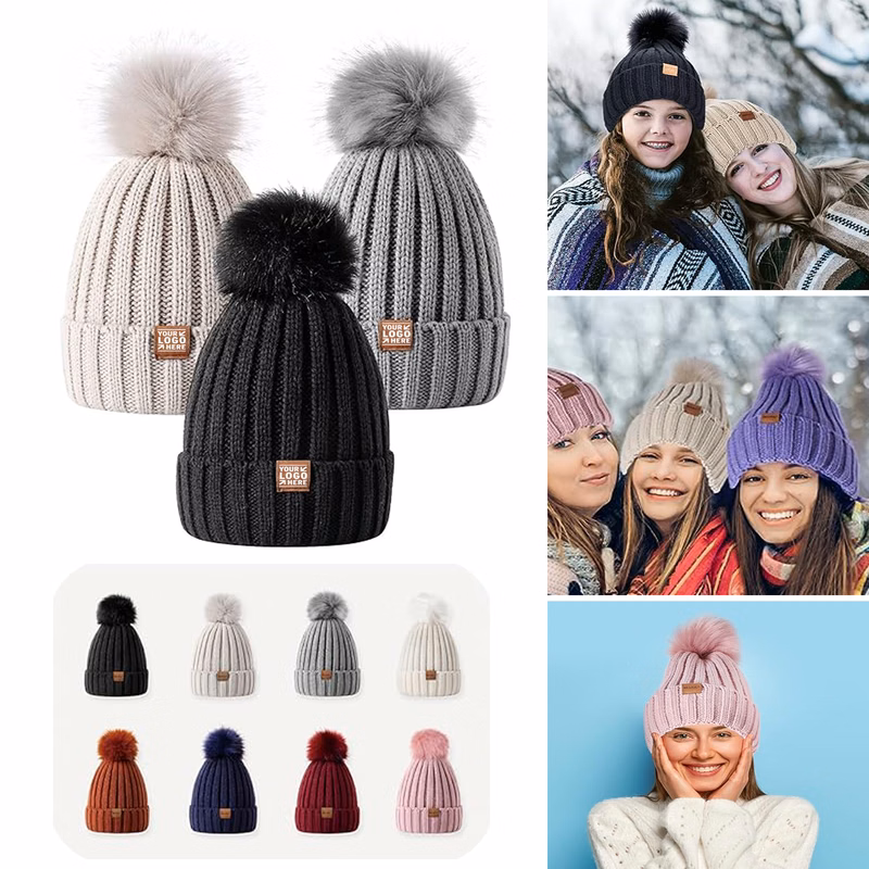 Cold Weather Winter Hat Women Beanie With Pom Fashion Knit Warm Skull Cap