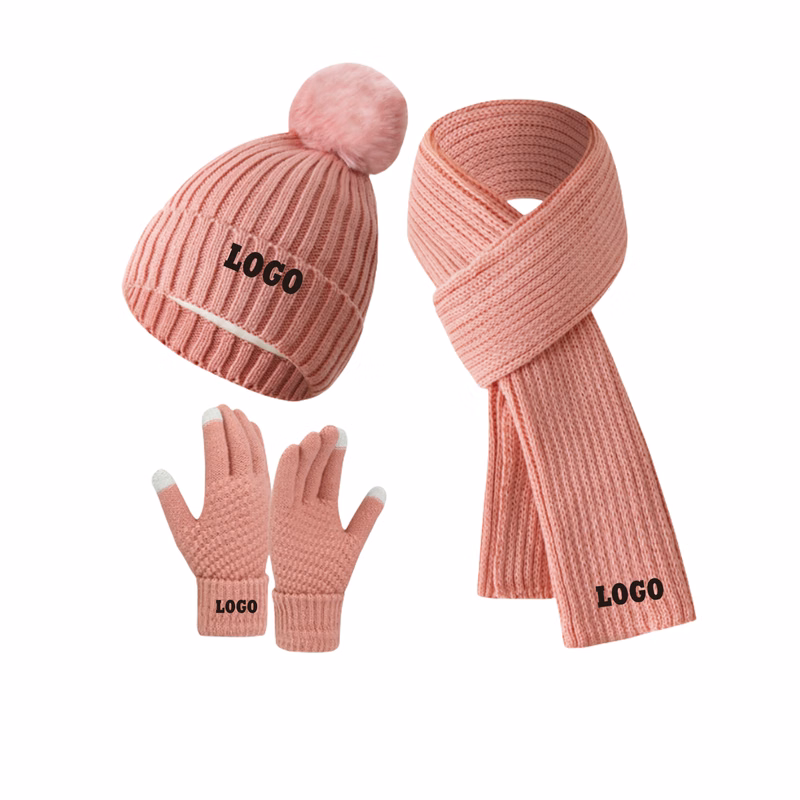 Knitted Fleece Lined Hats Gloves Scarf Set MOQ50