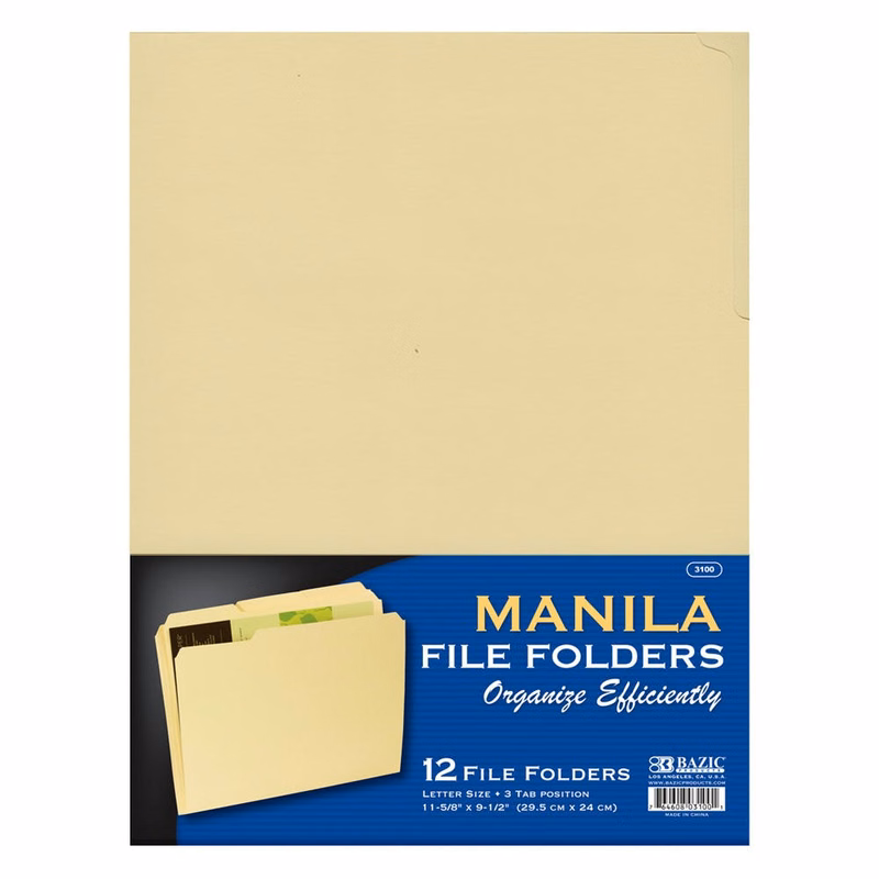 Manila File Folders - 12 Pack Letter Size
