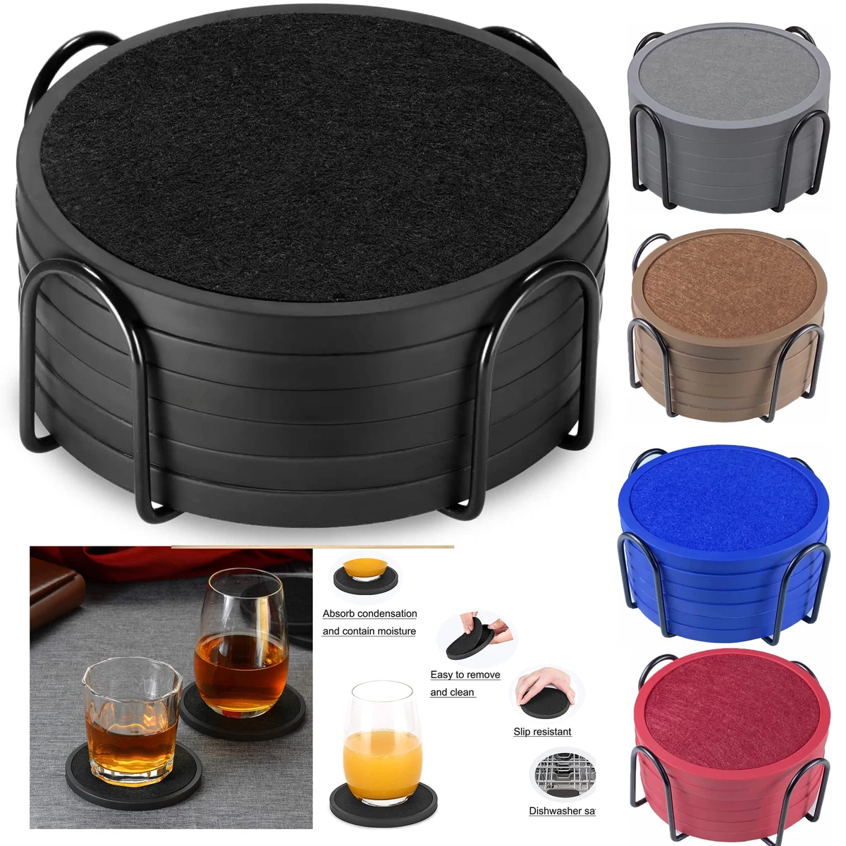 6 Packs Absorbent Coasters for Drinks with Holder 1