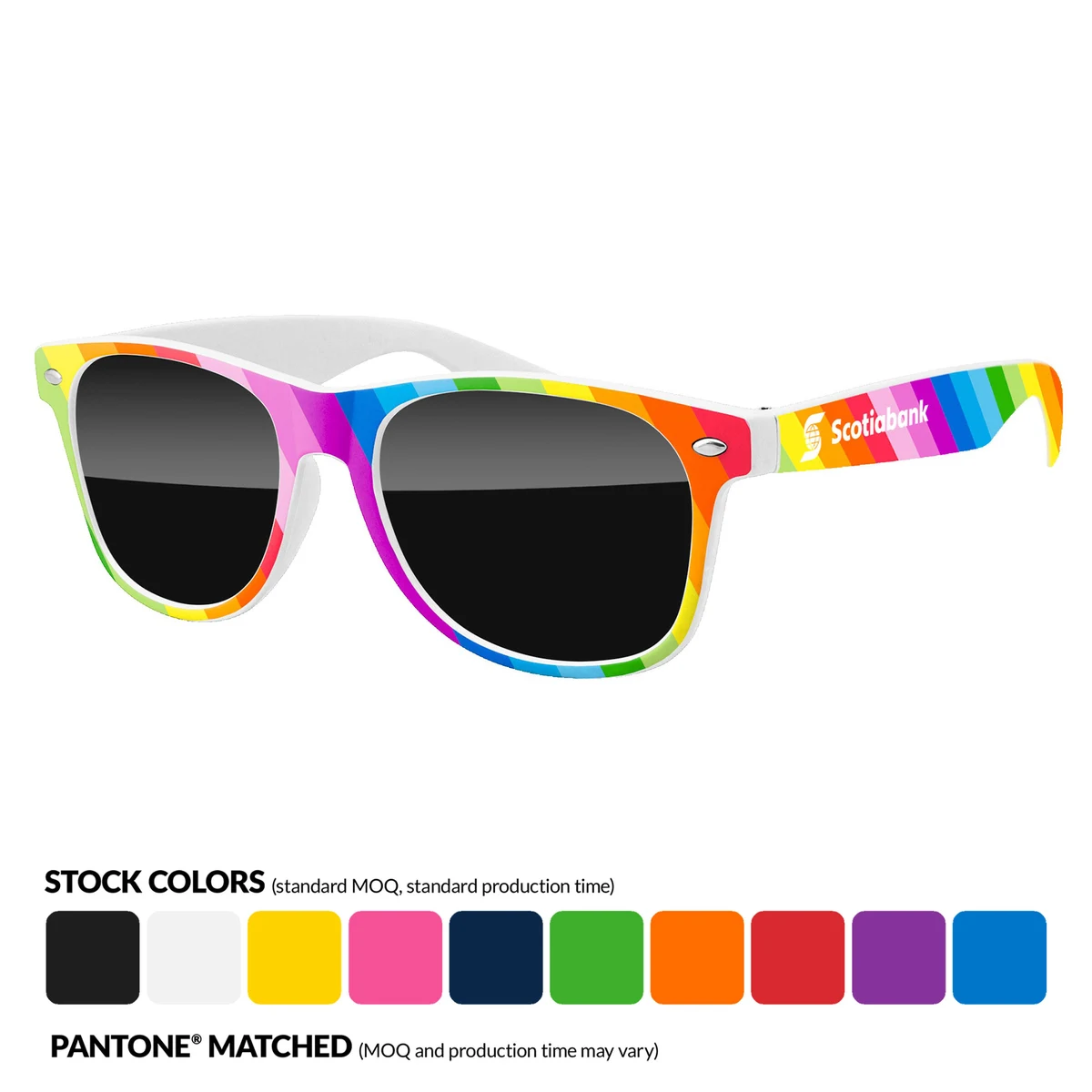 PRIDE Rainbow Retro Sunglasses w/ 1 Color Temple Imprint 1
