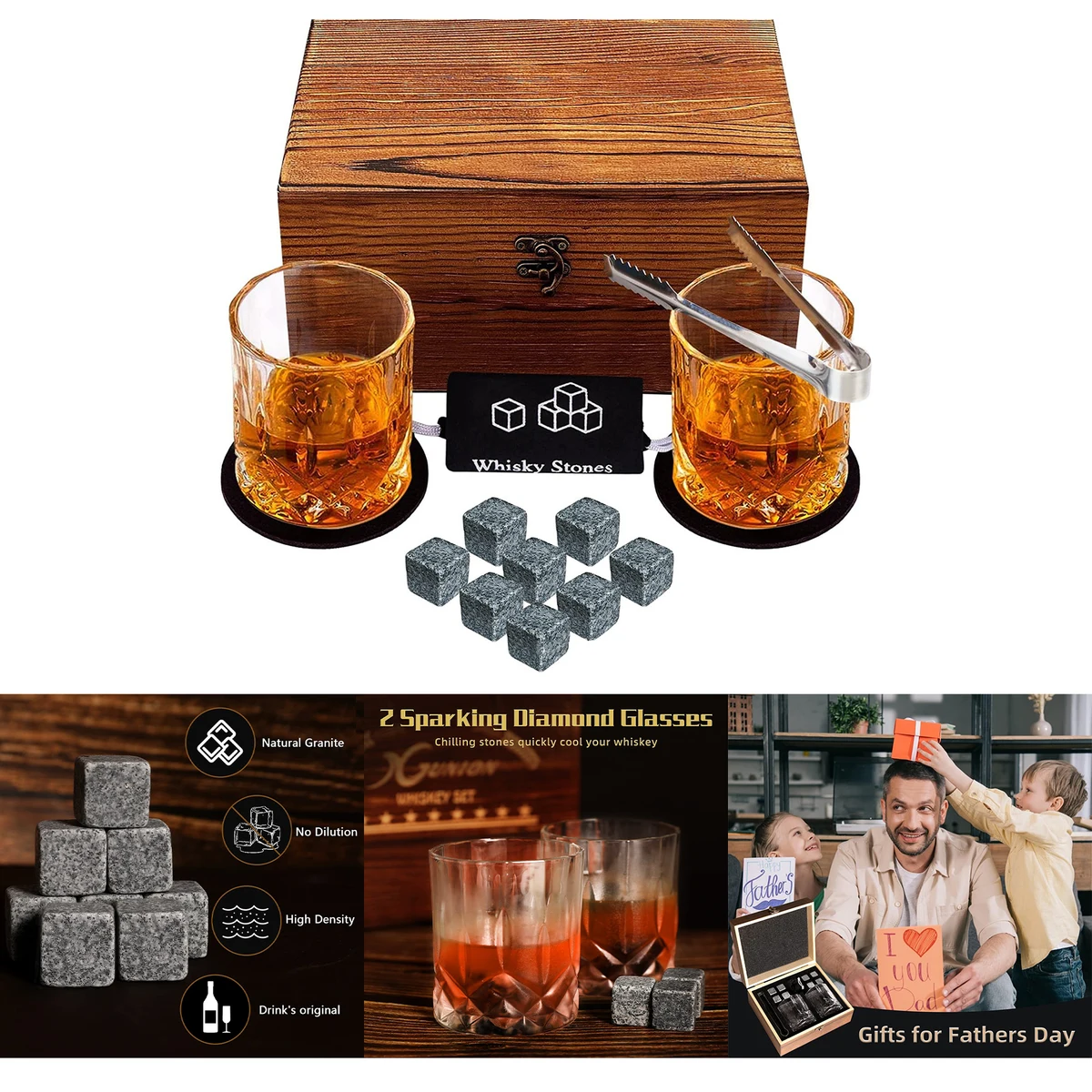 Whiskey Stones Gift Set for Men Dad Father's Day 1