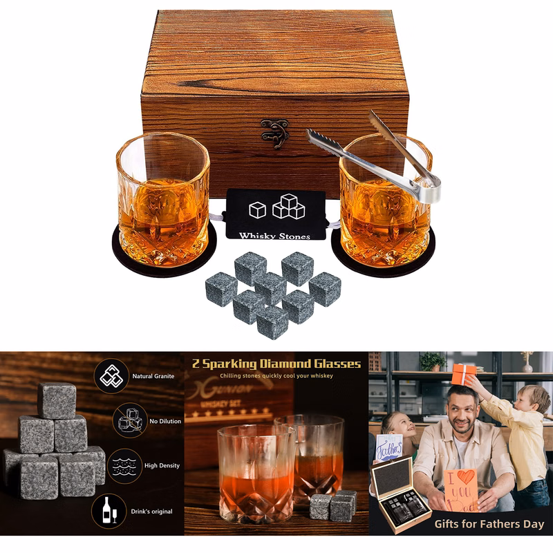 Whiskey Stones Gift Set for Men Dad Father's Day