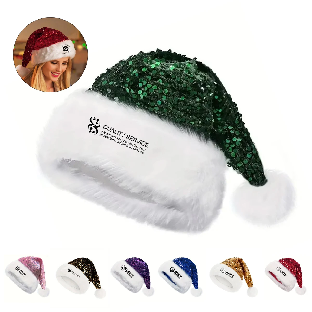 Plush Two-Tone Sequins Santa Hat 1