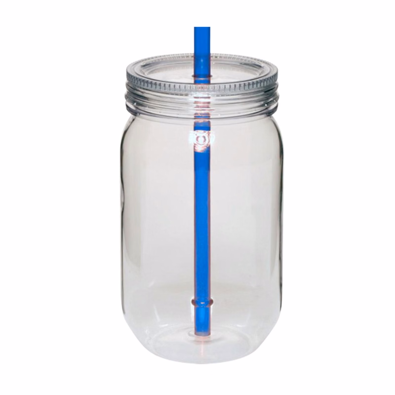Plastic Mason Jar with Straw, 24 oz.