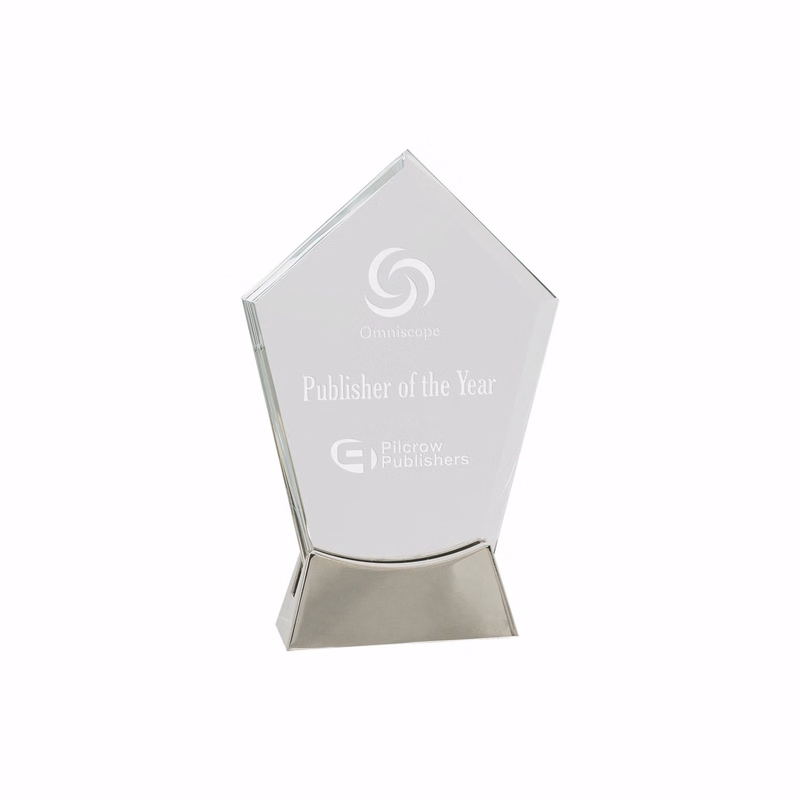 7 1/2" Clear Peak Platinum Glass Award w/ Metal Base