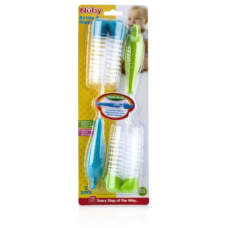 Nuby Bottle and Nipple Brushes - 2 Pack Sponge Tip 1