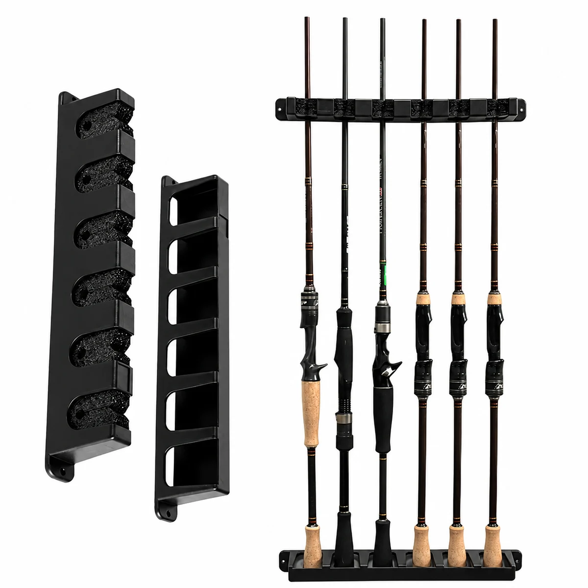 6-Rod Wall Mount Fishing Rod Rack Vertical & Horizontal Fishing Pole Storage Holder 1