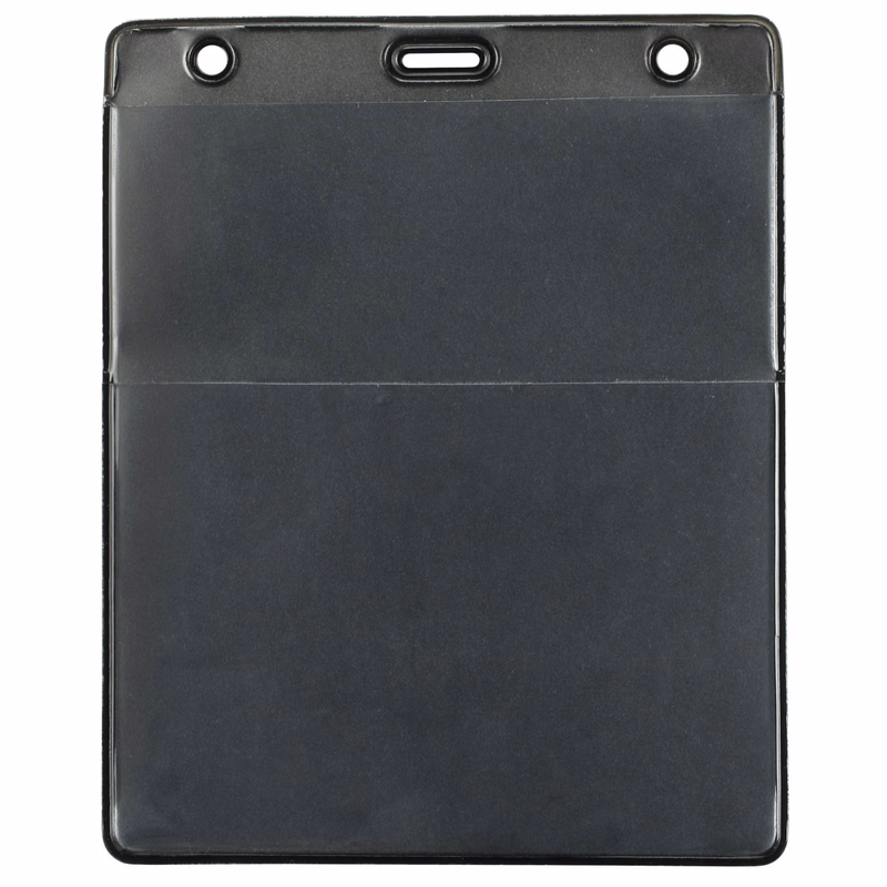 Vertical Top Load Badge Holder w/Slot & Chain Holes (4.44" X 5.25") (Black)