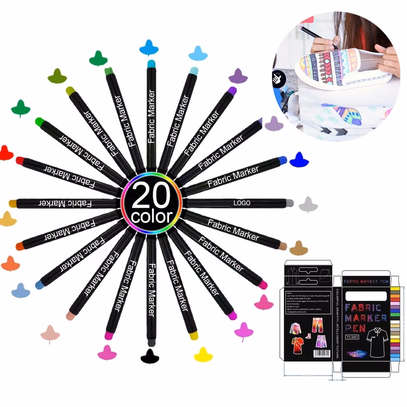 20 Pcs No-Toxie Enviroment-Friendly Fabric Markers Set