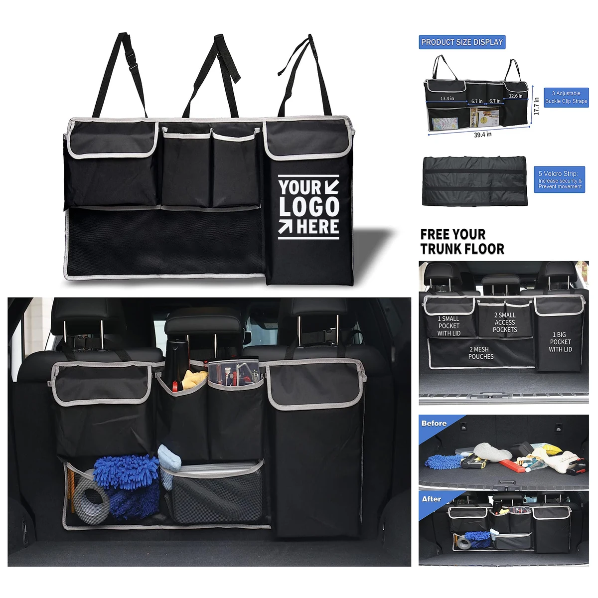 Car Interior Accessories 4 Pockets 2 Mesh Pouches Trunk Hanging Organizer Backseat Bag
1