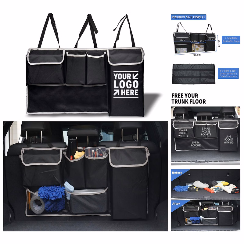 Car Interior Accessories 4 Pockets 2 Mesh Pouches Trunk Hanging Organizer Backseat Bag
