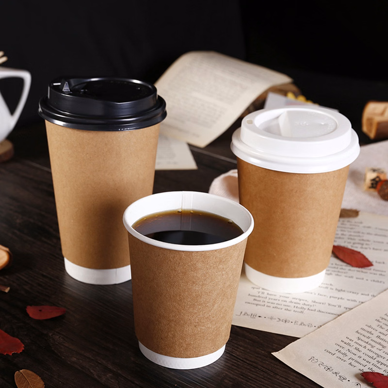 Kraft Paper Insulated Coffee Cups 8/12/12/16OZ with Lid