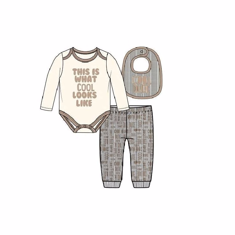 Boys' Bodysuit Set with Bib Tan 0-9M 3pc