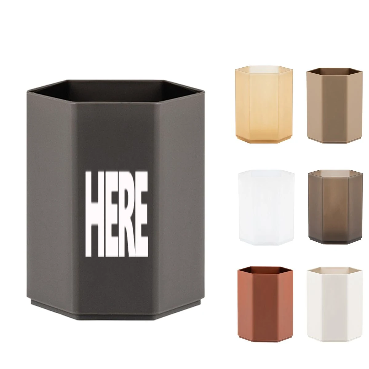 Hexagonal Frosted Plastic Pen Holder 1