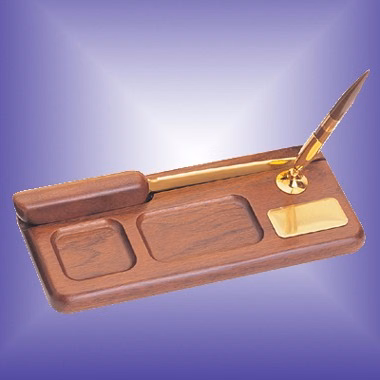 Wood Tray & Pen Holder w/ Letter Opener & Pen