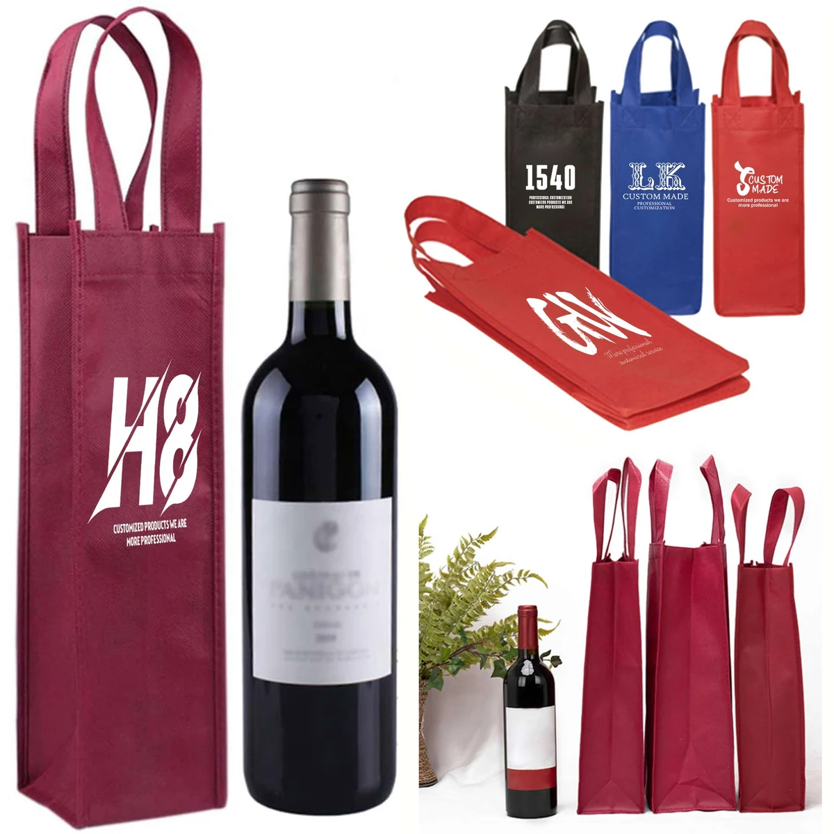 Non-Woven Single Bottle Wine Tote Holder 1