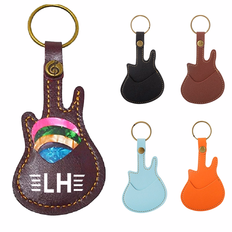 Guitar Pick Leather Case Keychain