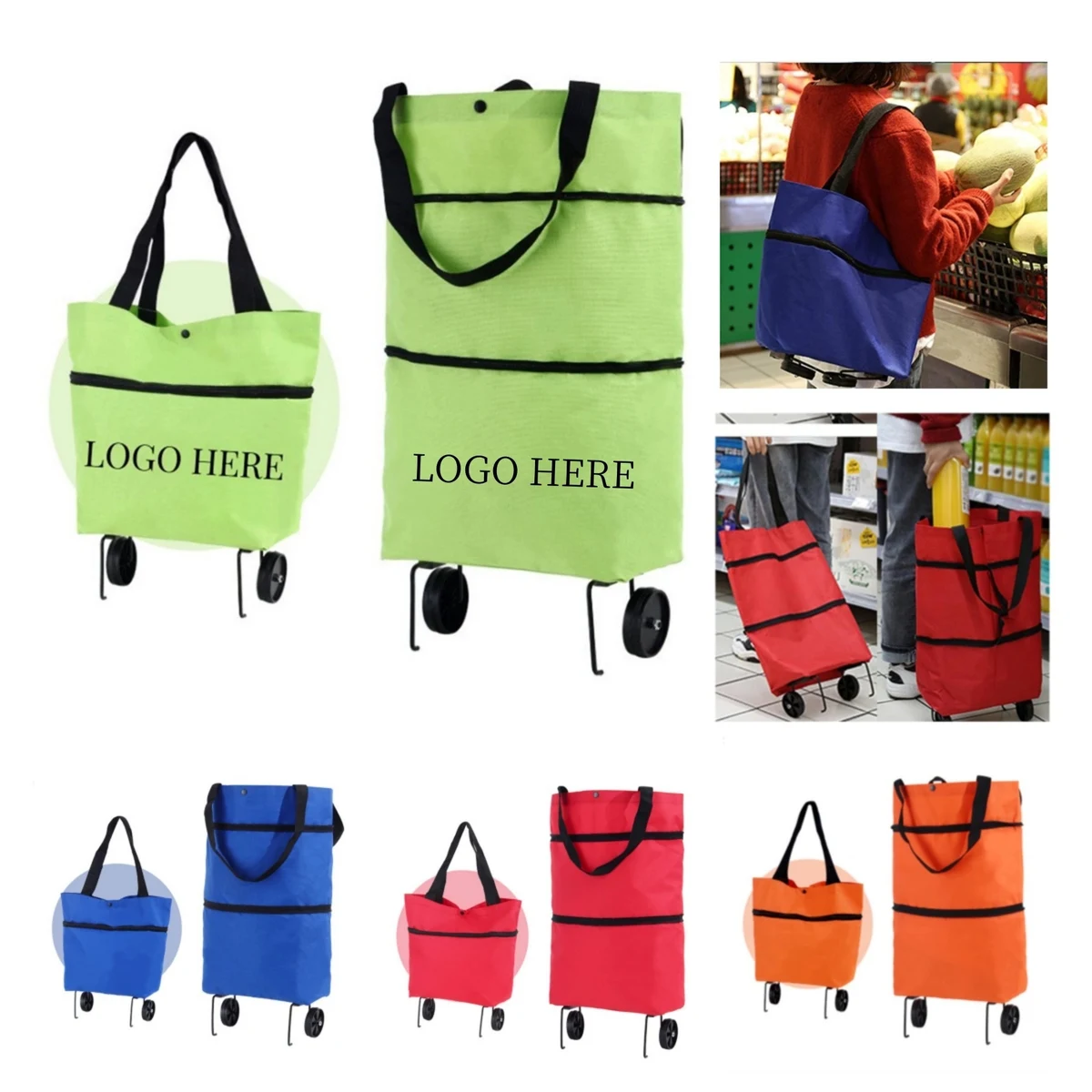 Custom Foldable Tote Shopping Bag with Wheels 1